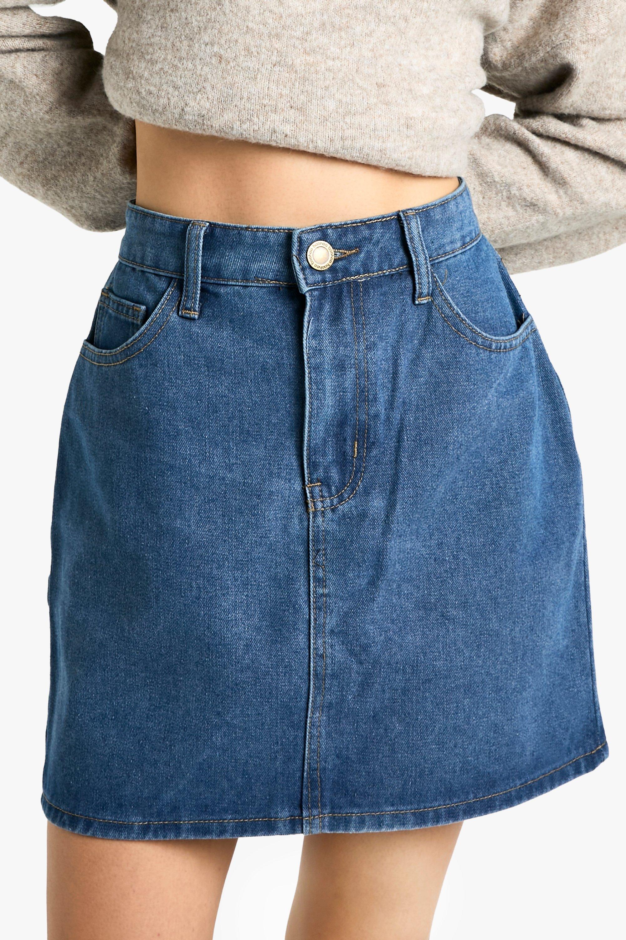 Denim skirt clearance boohoo